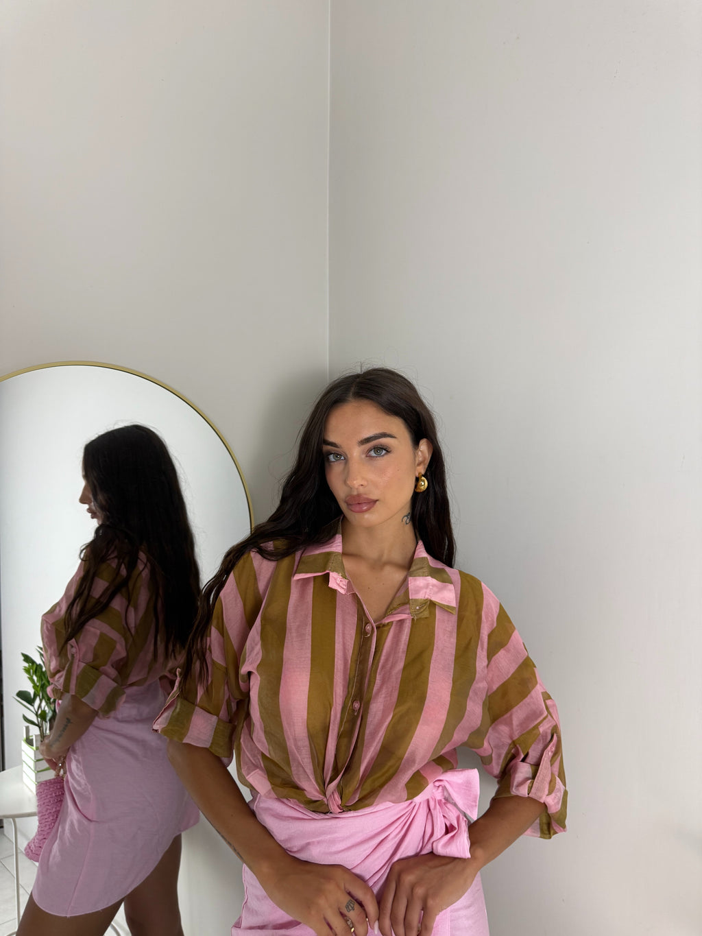 CAMICIA A RIGHE ROSA