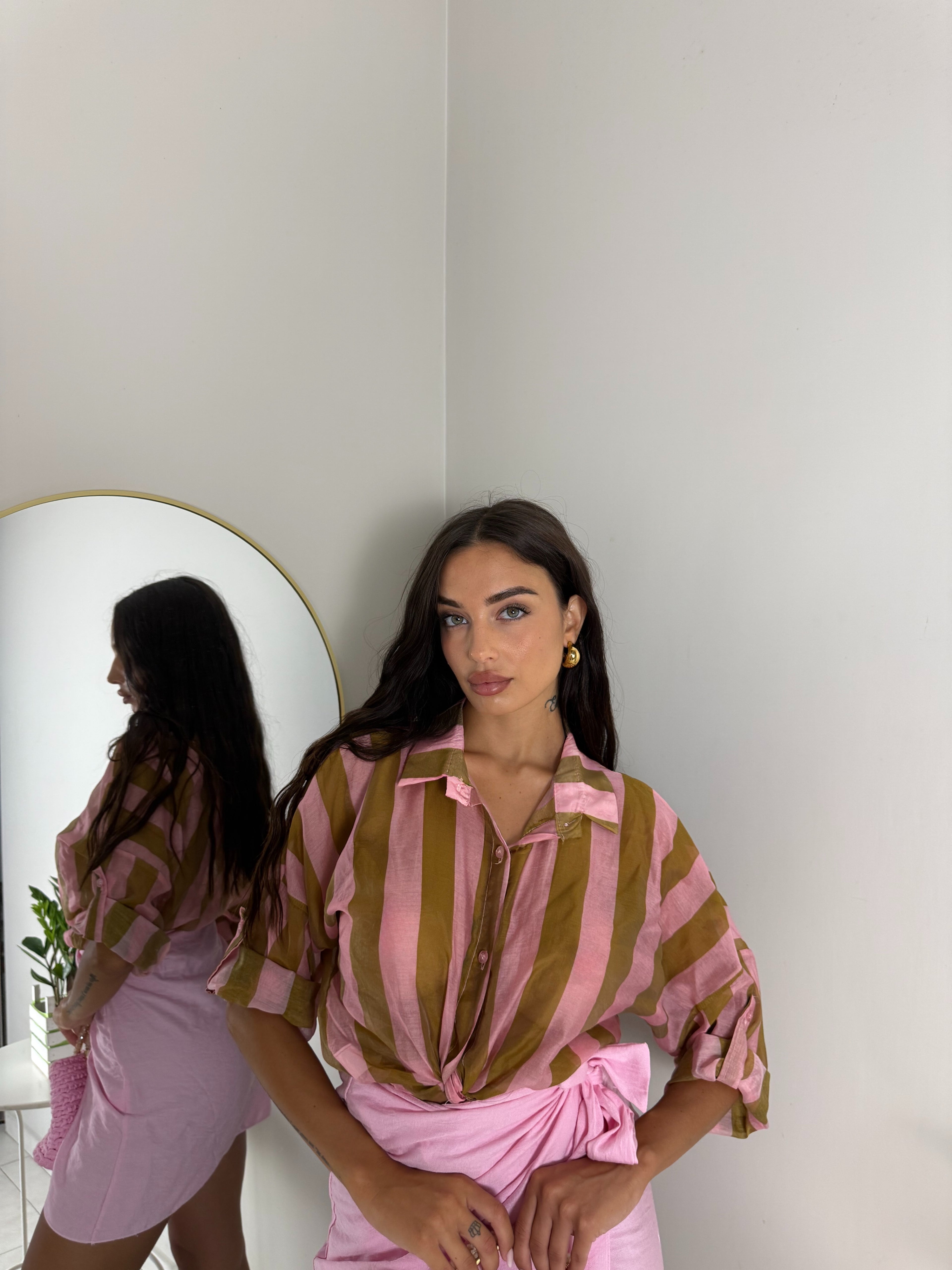 CAMICIA A RIGHE ROSA
