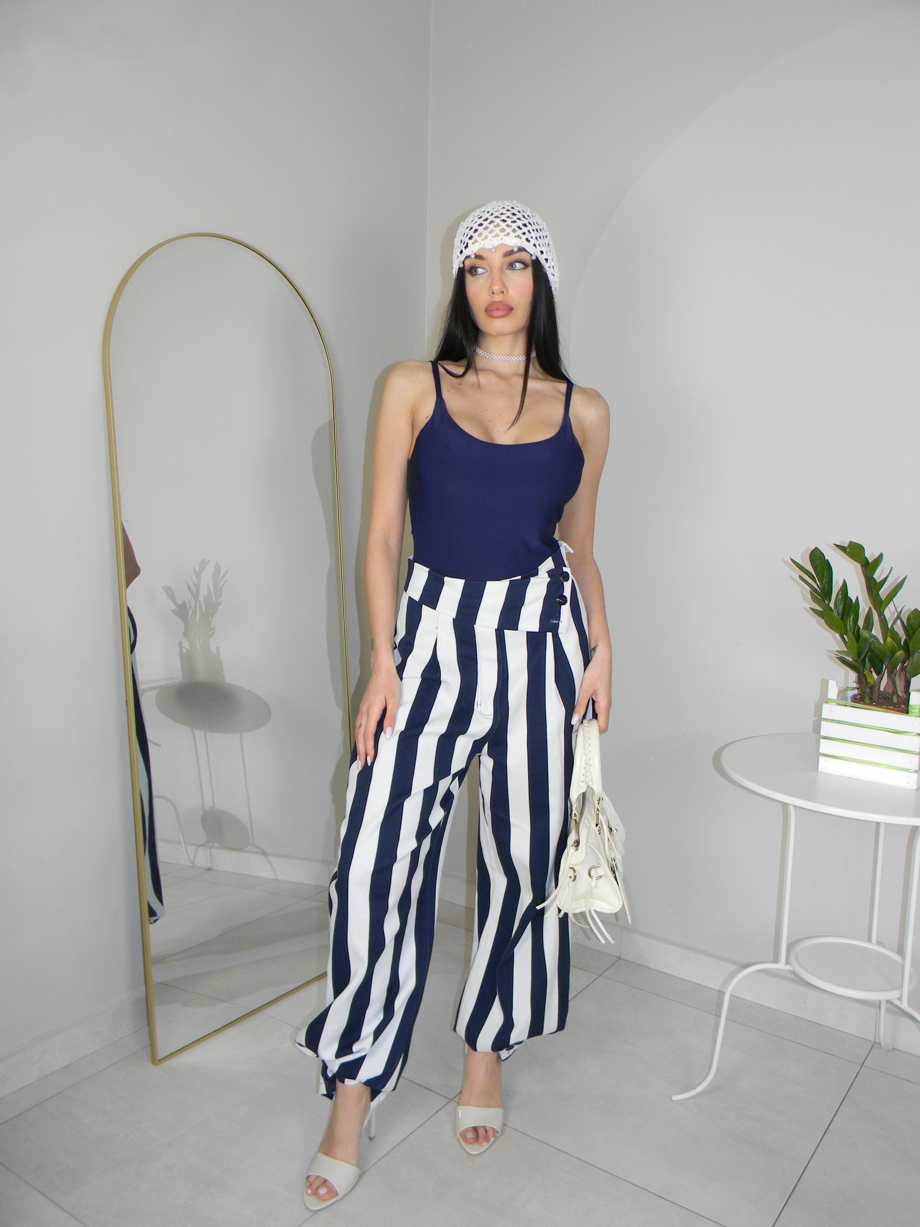PANTALONE A RIGHE BLU