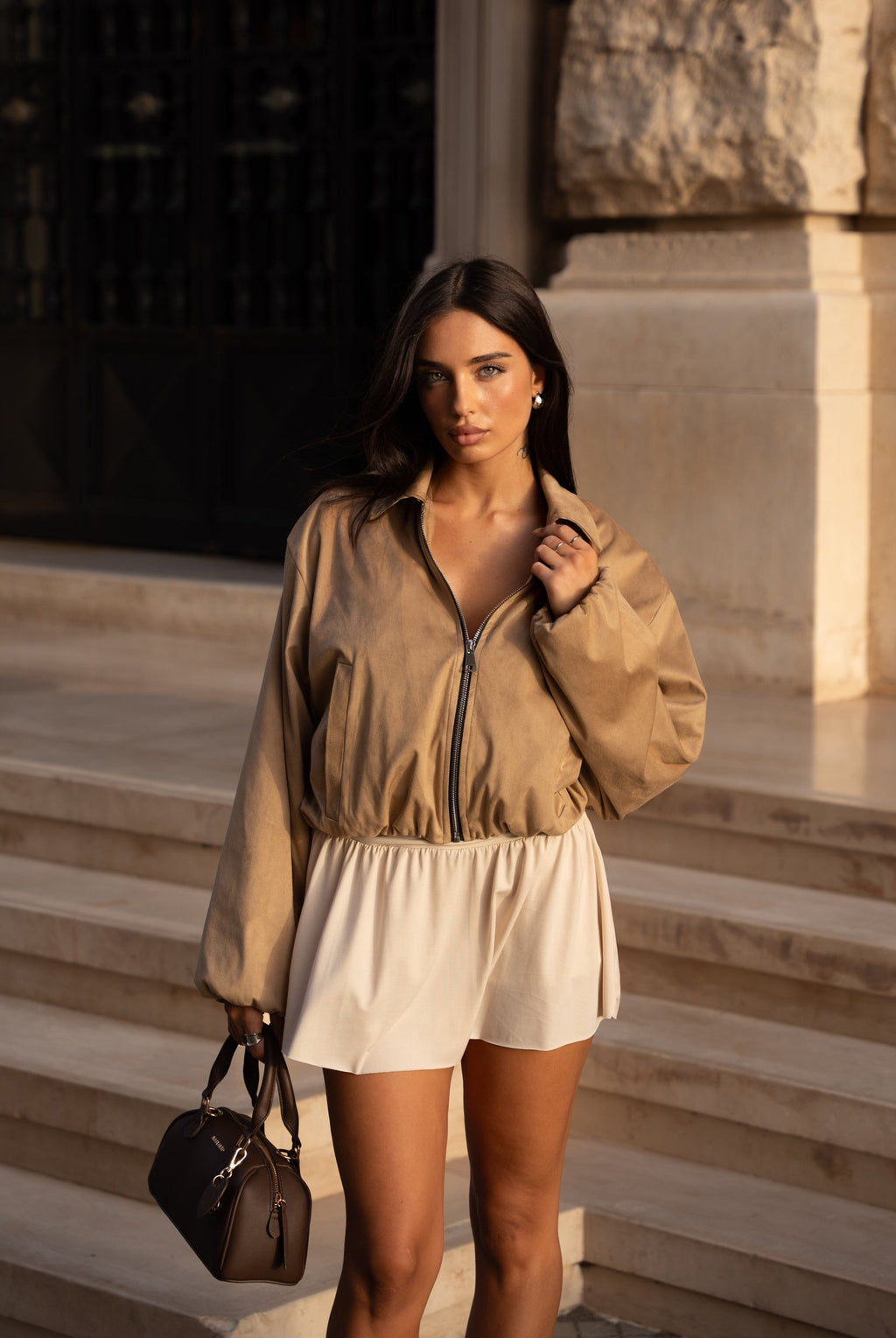 GIACCA BOMBER EFFETTO CAMOSCIO BEIGE