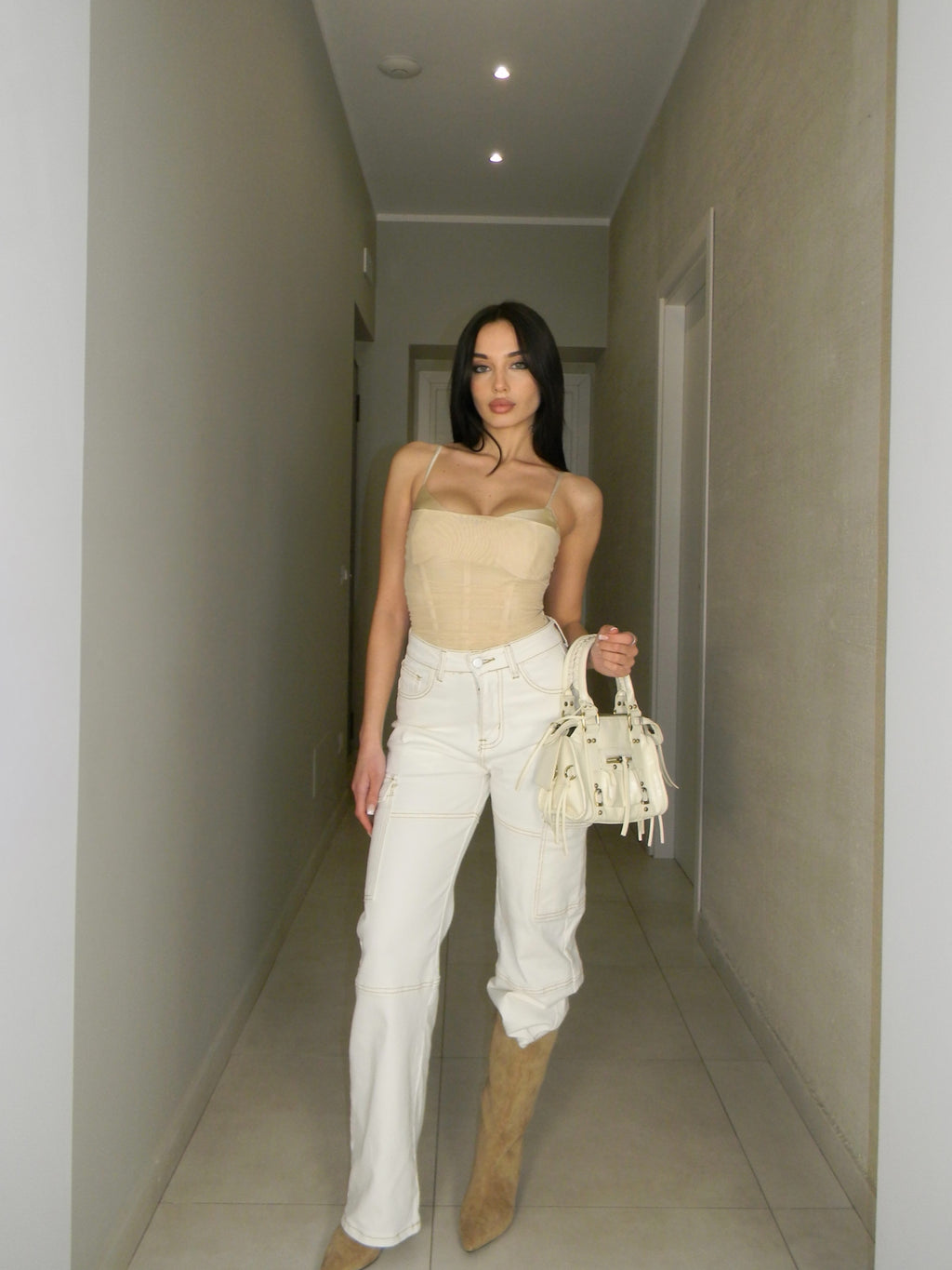 JEANS CARGO BIANCO