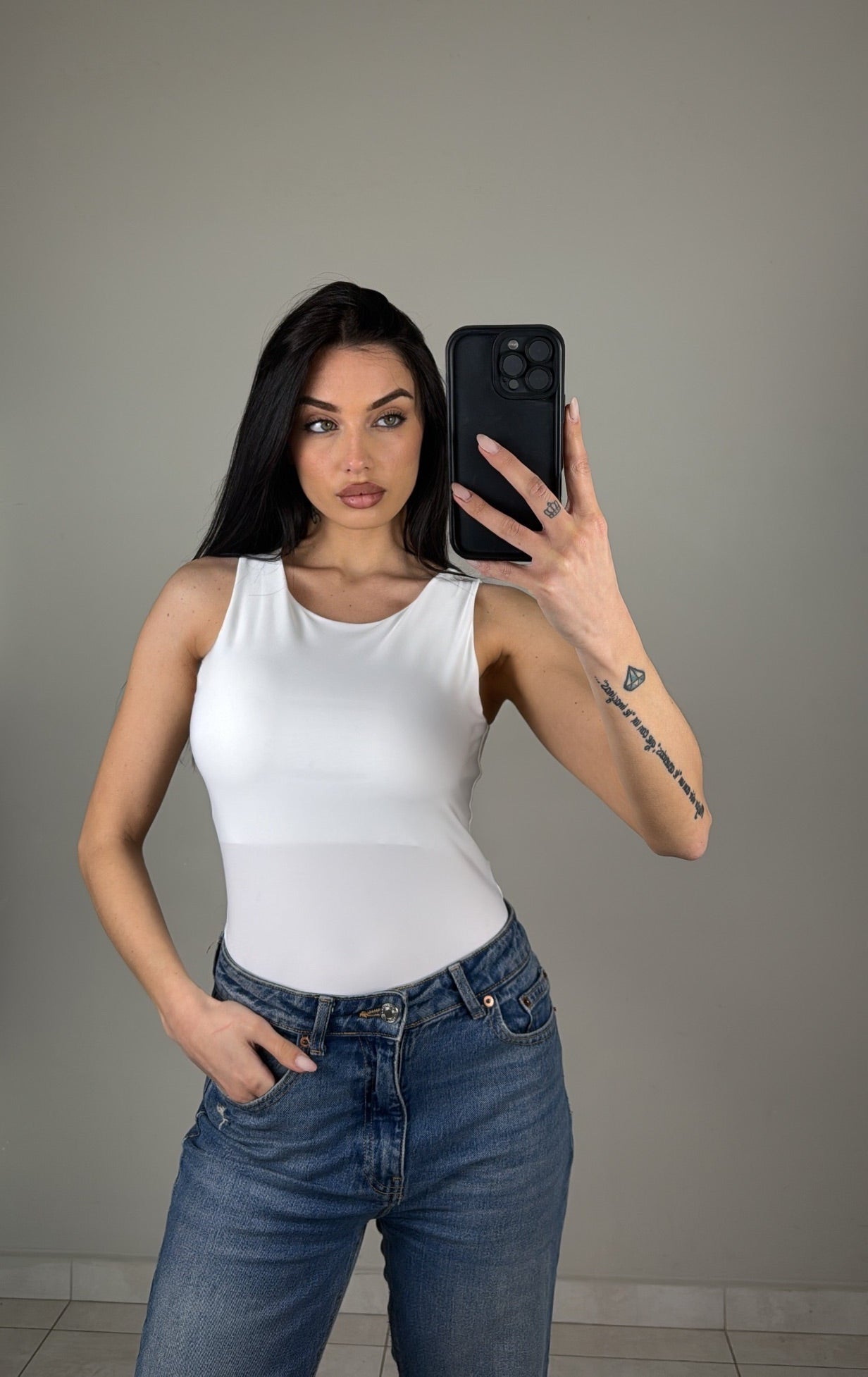 BODY CON SCOLLO AMERICANA BIANCO