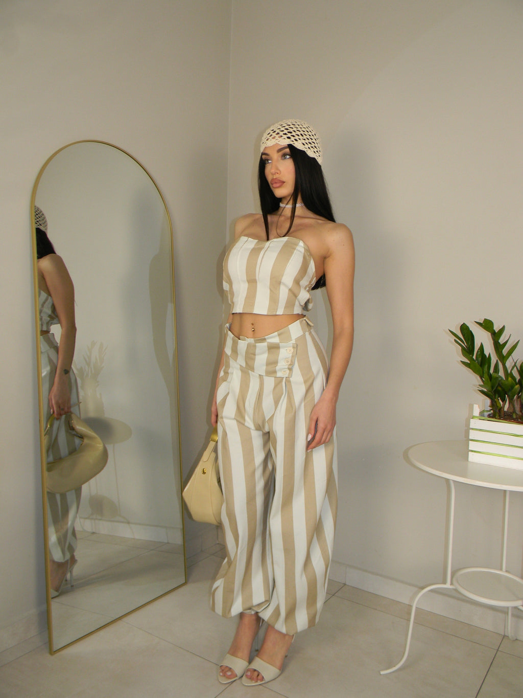 COORDINATO A RIGHE BEIGE