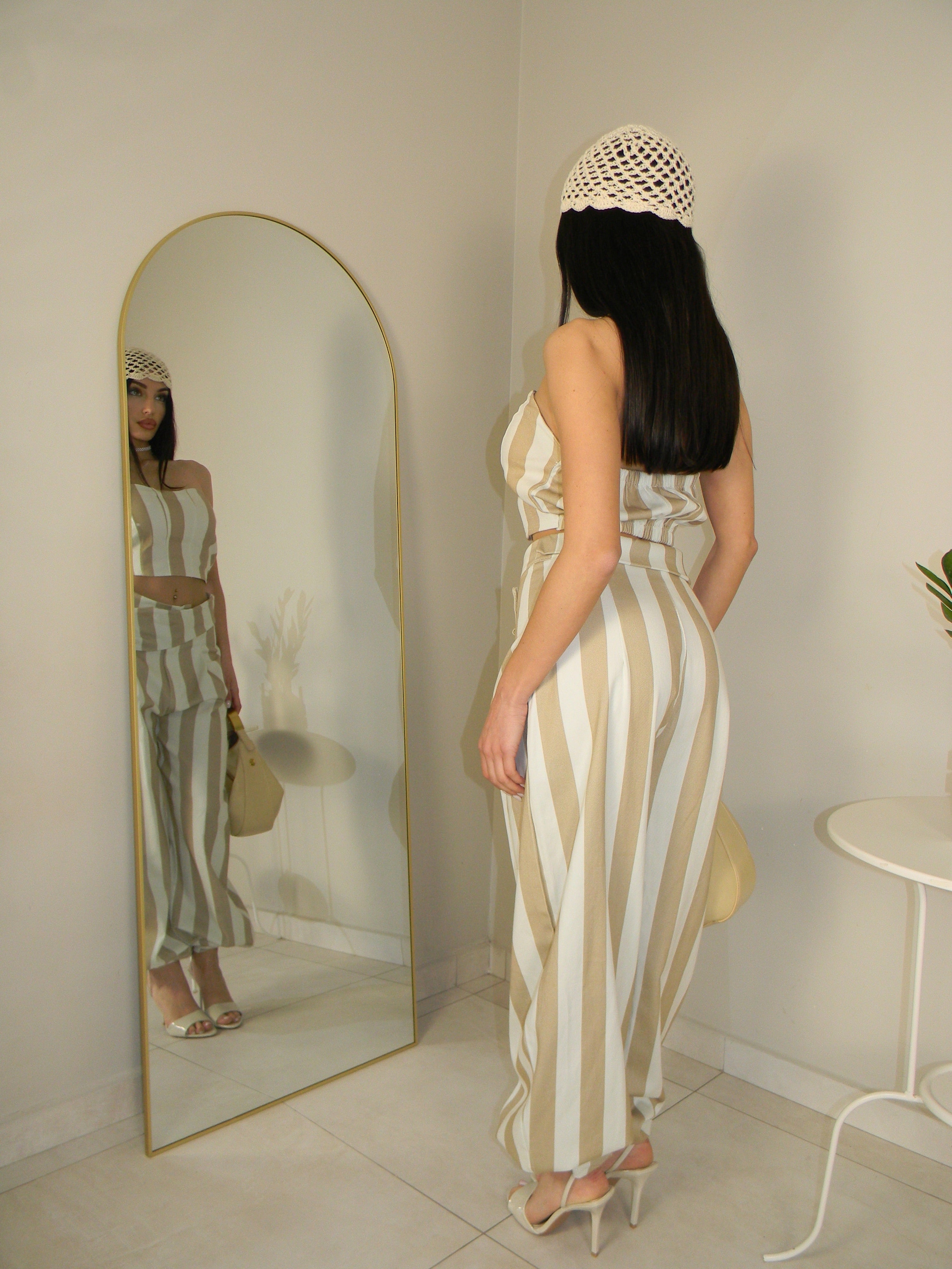COORDINATO A RIGHE BEIGE
