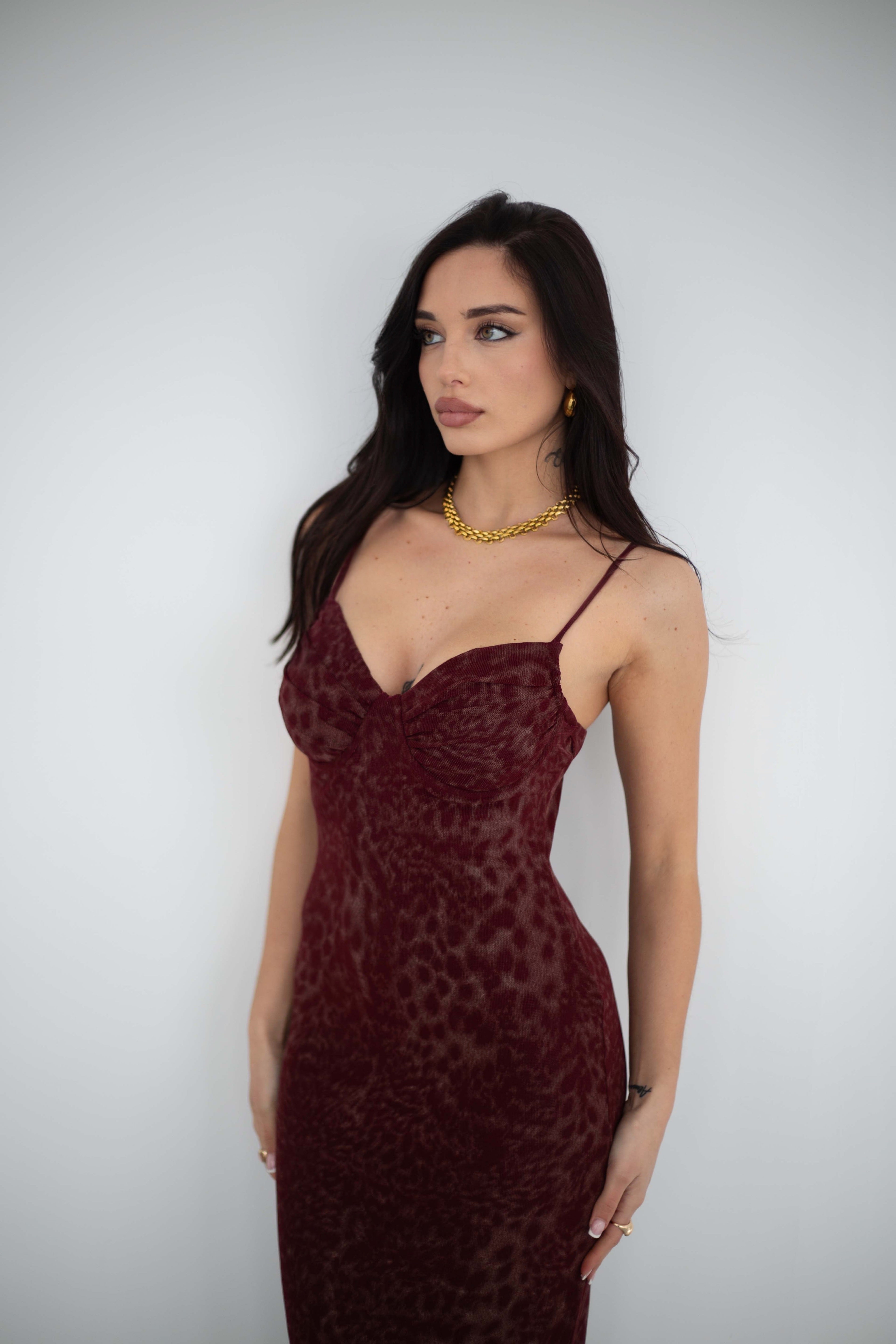ABITO LEOPARD BORDEAUX