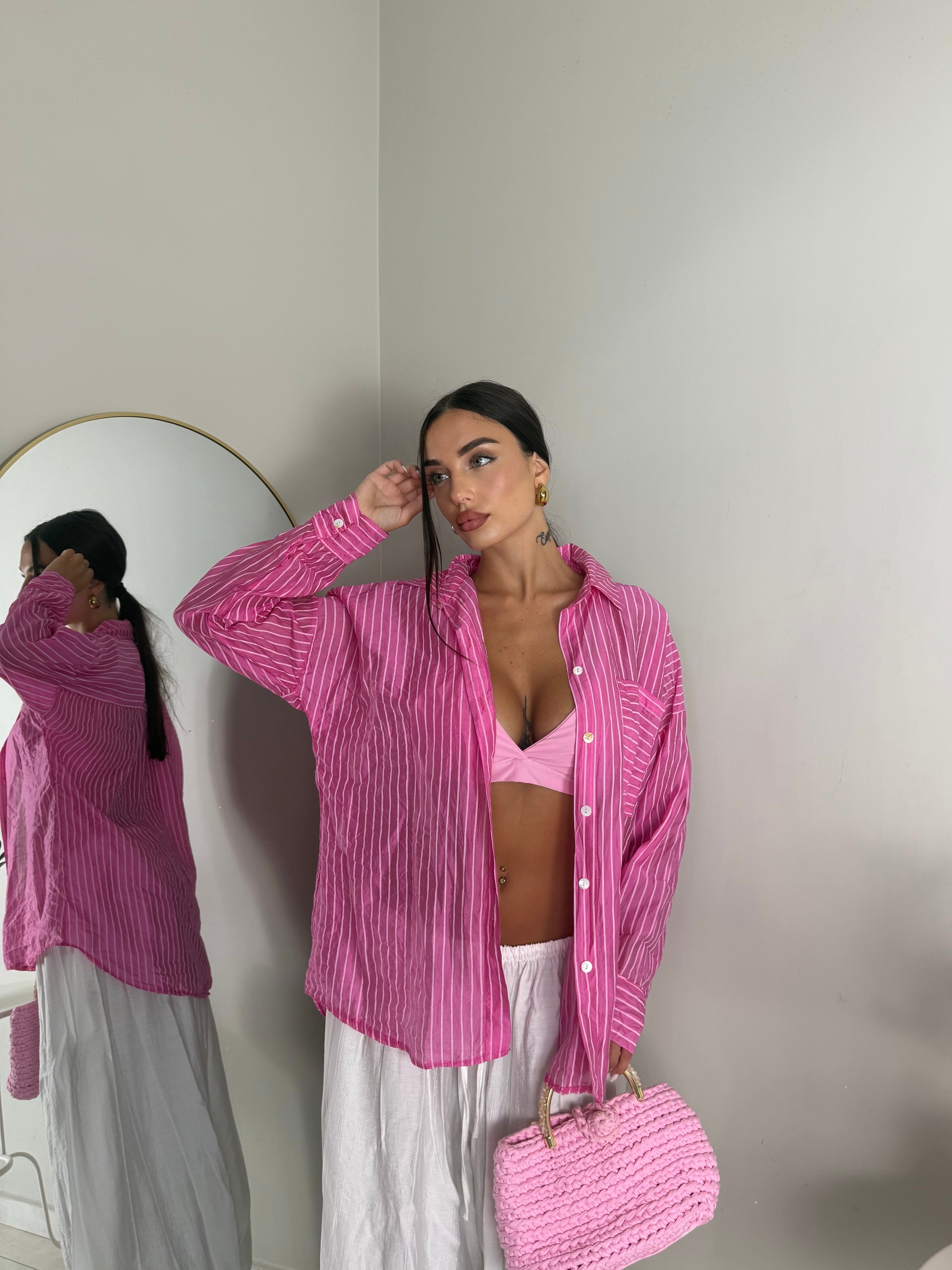 BLUSA ROSA A RIGHE