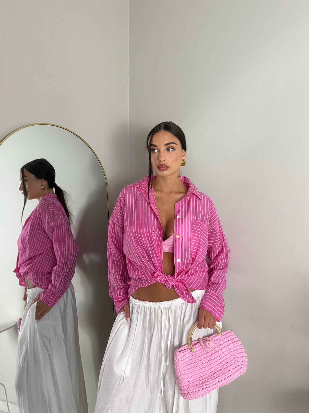 BLUSA ROSA A RIGHE