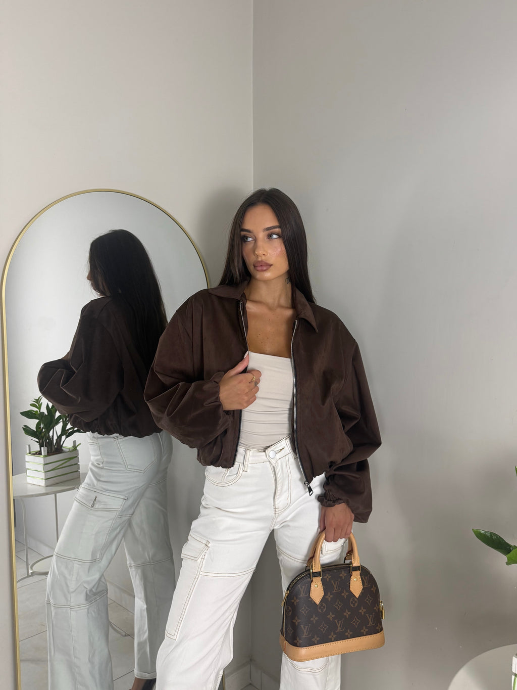 GIACCA BOMBER EFFETTO CAMOSCIO MARRONE