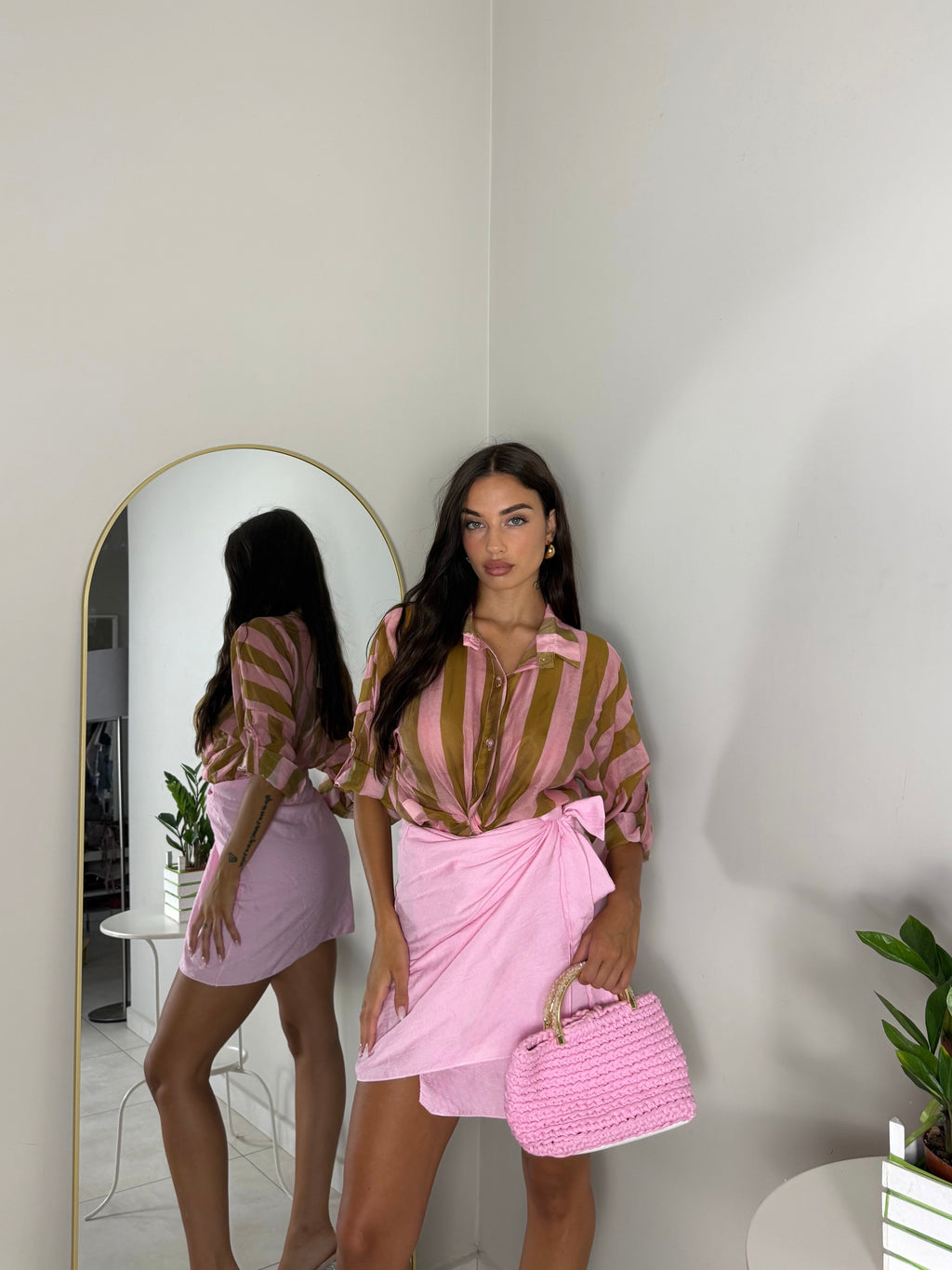 CAMICIA A RIGHE ROSA