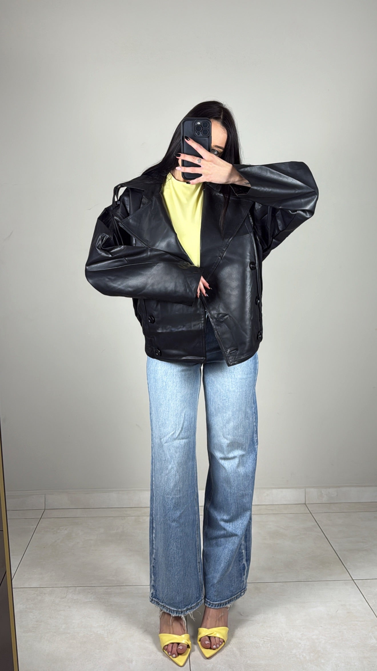 GIUBBOTTO IN ECOPELLE NERO