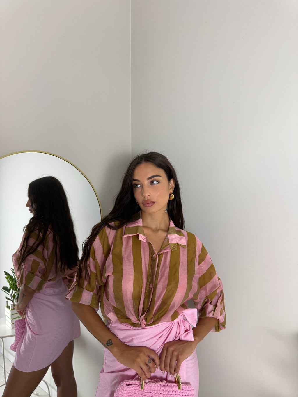 CAMICIA A RIGHE ROSA