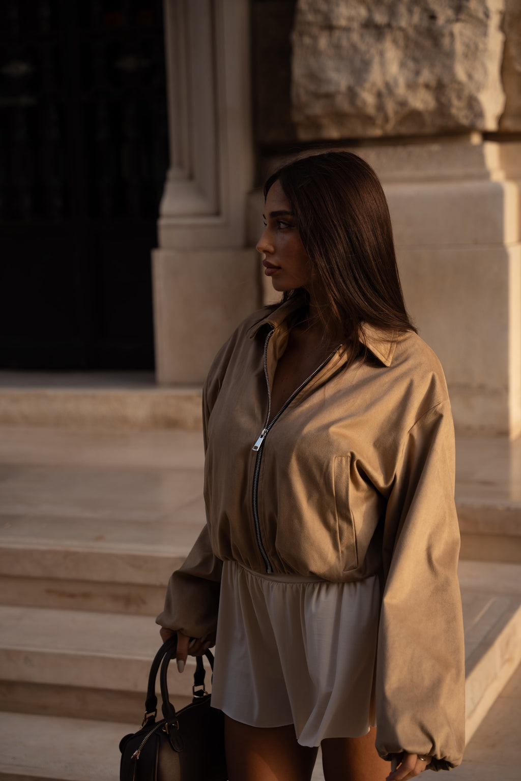 GIACCA BOMBER EFFETTO CAMOSCIO BEIGE