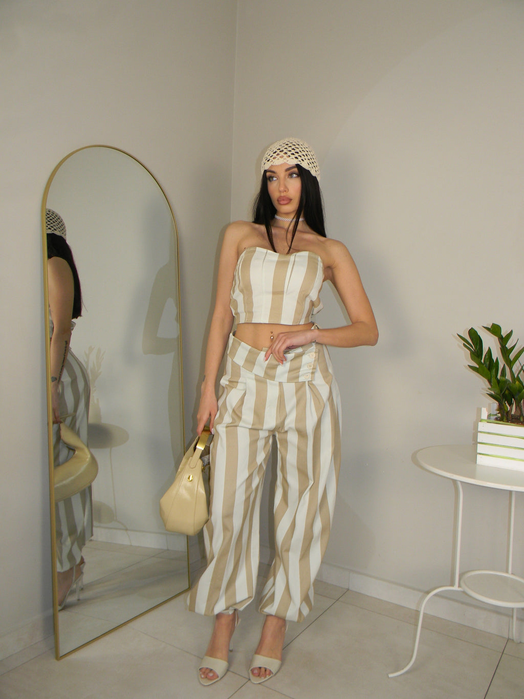 COORDINATO A RIGHE BEIGE