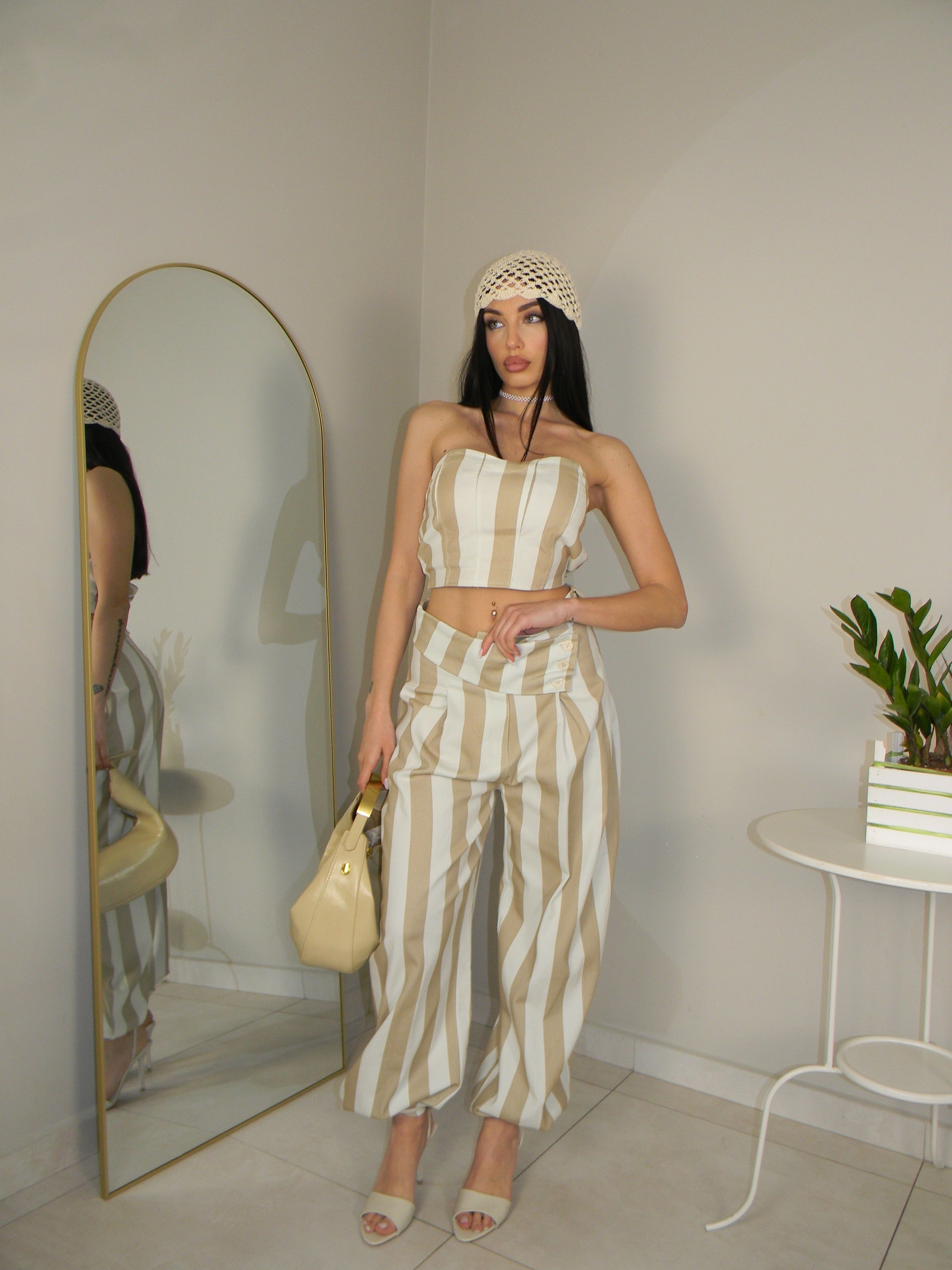 COORDINATO A RIGHE BEIGE