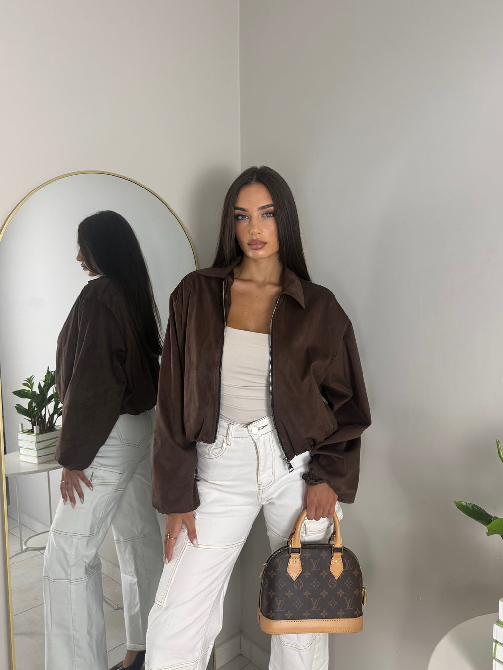 GIACCA BOMBER EFFETTO CAMOSCIO MARRONE